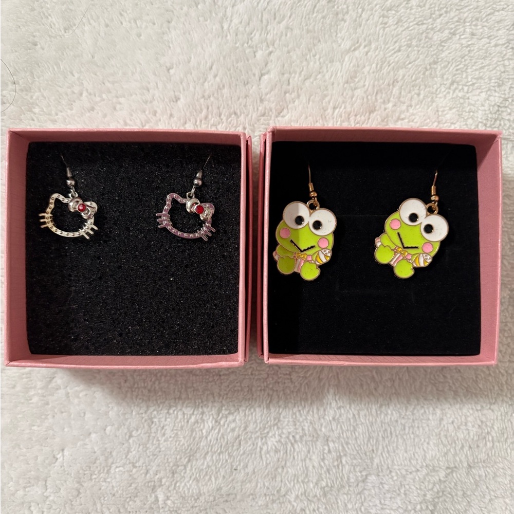 Keroppi & Hello Kitty Face Earrings Set of 2 Sanrio Characters